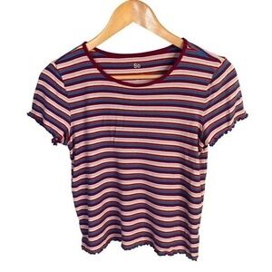 Y2k Baby Tee Medium Stripe Indie Retro Preppy Ribbed Cropped Stretch‎ Retro